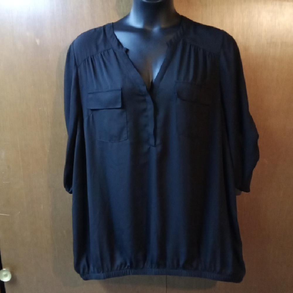 torrid Black V-Neck Blouse with Patch Pockets